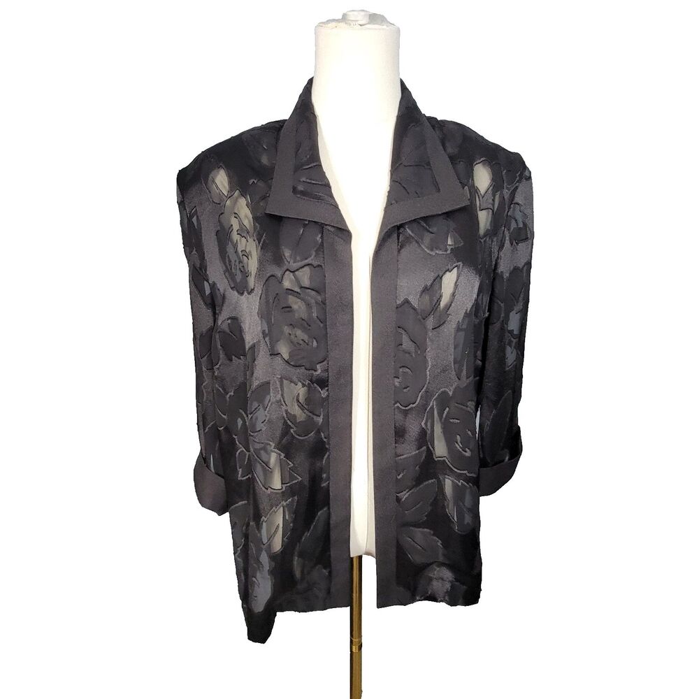 Pride & Joy Black Sheer Floral Blouse Jacket Plus Size 16WP Sheer Semi Evening